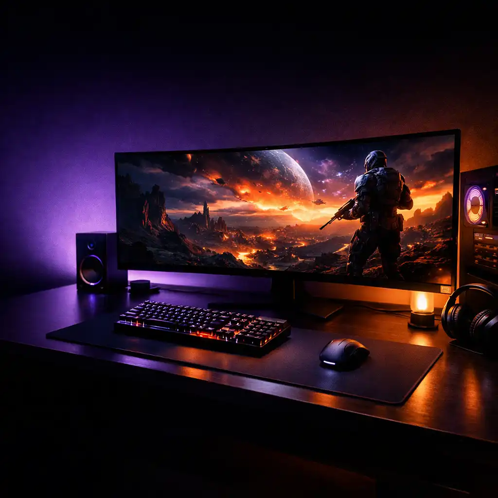 Cinematikus gaming setup RGB világítással